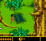 Walt Disney's The Jungle Book: Mowgli's Wild Adventure (Game Boy Color) screenshot: Difficult jumping in Treetops.