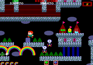 Rainbow Islands (Arcade) screenshot: Skeletons