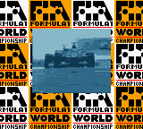 F-1 World Grand Prix (Game Boy Color) screenshot: A greyscale, greenish bluescale, video of F-1 racing.