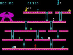 Kong (ZX Spectrum) screenshot: Touching a barrel kills you instantly.