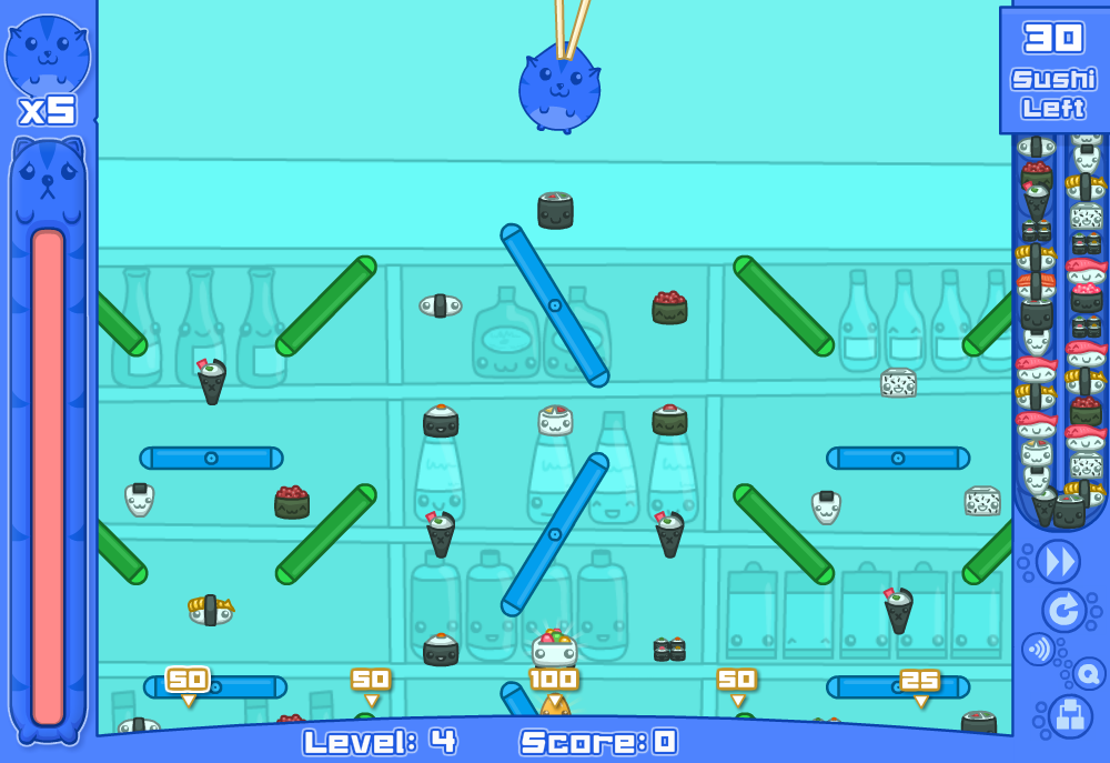 Screenshot of Sushi Cat 2 (Browser, 2011) MobyGames
