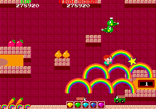 Rainbow Islands (Arcade) screenshot: Rainbows are only way