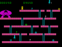 Kong (ZX Spectrum) screenshot: Jumping over a barrel gives you 50 points.