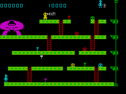 Kong (ZX Spectrum) screenshot: Level 3 introduces moving lifts on the right side of the screen.