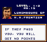 F-1 World Grand Prix (Game Boy Color) screenshot: Scenario in Luxembourg. Don't let any of them through!