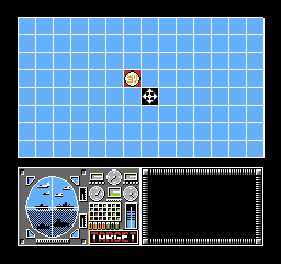 NavyBlue (NES) screenshot: A red symbol means a part of a ship has been hit