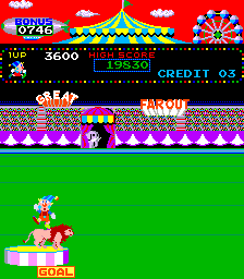 Circus Charlie (Arcade) screenshot: Made it.