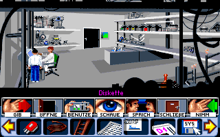 Das Telekommando kehrt zurück (Amiga) screenshot: You borrow a system floppy from the in-house programmer.