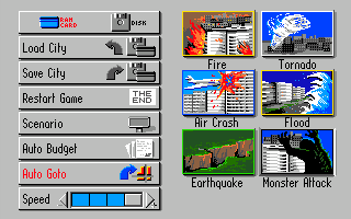 SimCity (CDTV) screenshot: Options menu