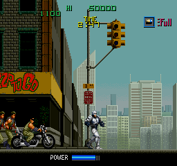 RoboCop (Arcade) screenshot: Crossing the road.
