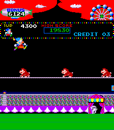 Circus Charlie (Arcade) screenshot: Cleared one.
