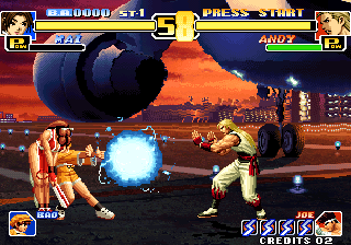 The King of Fighters '99: Millennium Battle (Arcade) screenshot: Bao protects Mai