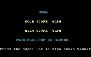 Nerm of Bemer (DOS) screenshot: Final score and ranking