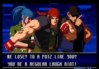 The King of Fighters 2002: Challenge to Ultimate Battle (Arcade) screenshot: Let the taunting begin.