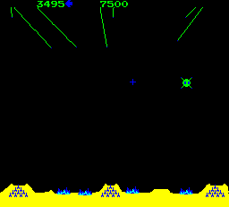 Missile Command (Arcade) screenshot: Green invasion