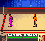 WWF Attitude (Game Boy Color) screenshot: The Godfather has a snazzy pink jump suit on