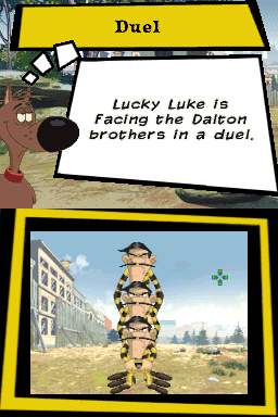 Go West!: A Lucky Luke Adventure (Nintendo DS) screenshot: Duel mini-game tutorial.