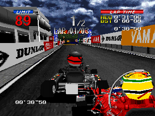 Ayrton Senna Kart Duel 2 (PlayStation) screenshot: Senna is very close...