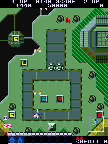 Alpha Mission (Arcade) screenshot: Collect letters