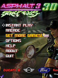 Asphalt 3 3D: Street Rules (J2ME) screenshot: Main menu