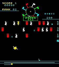 Carnival (Arcade) screenshot: A duck is eating my bullets.
