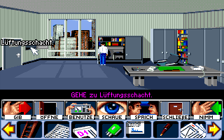 Das Telekommando kehrt zurück (Amiga) screenshot: You crawl the air duct to the third floor.