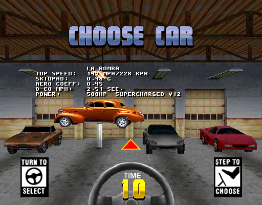 Cruis'n USA (Arcade) screenshot: Choose a car.
