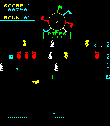 Carnival (Arcade) screenshot: A duck is flying down.