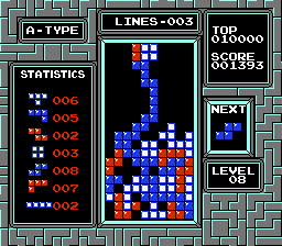Tetris (NES) screenshot: Game Over for you! Sorry...