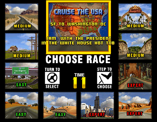Cruis'n USA (Arcade) screenshot: Choose a race.