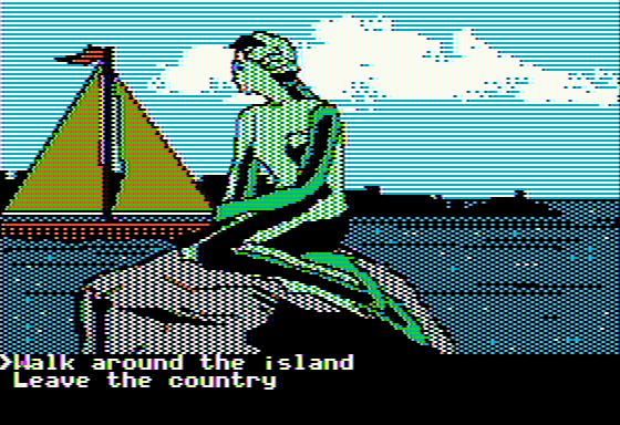 The Spy's Adventures in Europe (Apple II) screenshot: The Little Mermaid in Copenhagen (standard hi-res)