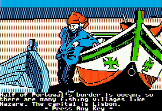 The Spy's Adventures in Europe (Apple II) screenshot: Portuguese fisherman (standard hi-res)