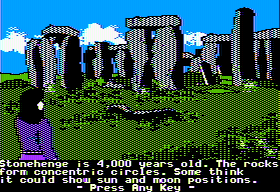The Spy's Adventures in Europe (Apple II) screenshot: Stonehenge (standard hi-res)