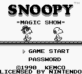 Snoopy's Magic Show (Game Boy) screenshot: Game start or Password.