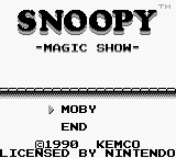 Snoopy's Magic Show (Game Boy) screenshot: Inserting MOBY as password... Useless.