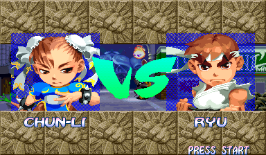 Super Puzzle Fighter II Turbo (Arcade) screenshot: Chun-Li vs Ryu