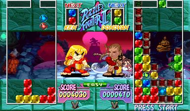 Super Puzzle Fighter II Turbo (Arcade) screenshot: Ryu vs Donovan