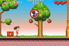 Soccer Kid (Game Boy Advance) screenshot: When the boxing icon appears you can be sure there is trouble on the horizon