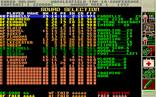 Premier Manager 2 (DOS) screenshot: Squad selection