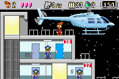 Elevator Action Old & New (Game Boy Advance) screenshot: Getting dropped off at stage 2. In new mode you can play as different characters.