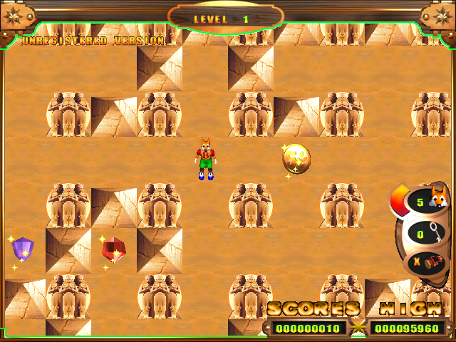 Bomberic (Windows) screenshot: Start of the first level (unregistered version)