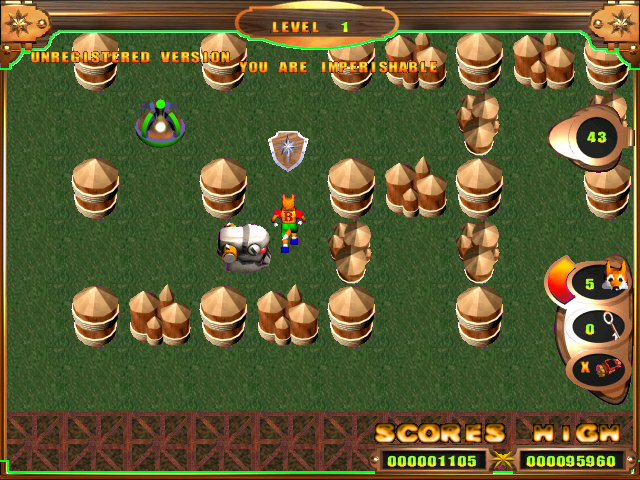 Bomberic (Windows) screenshot: Watch out for these metal monstrosities