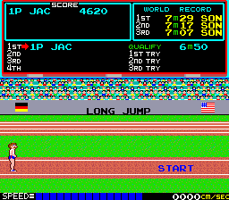 Track & Field (Arcade) screenshot: Long Jump.