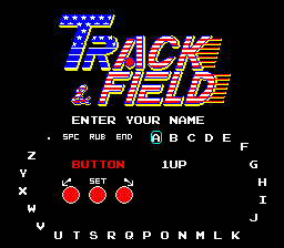 Track & Field (Arcade) screenshot: Enter your initials.