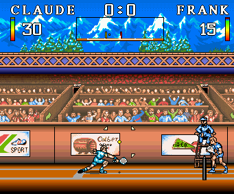 Smash (Amiga) screenshot: Both players approach the net.