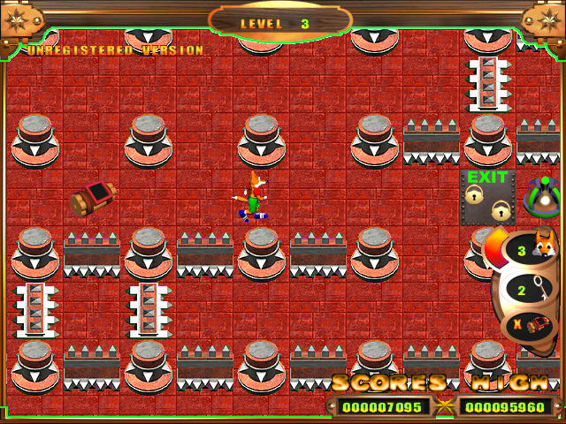Bomberic (Windows) screenshot: The exit is just ahead, but do we have enough keys?