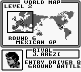 Nakajima Satoru Kanshū F-1 Hero GB (Game Boy) screenshot: Second rival is J. Arezi... (Jean Alesi).