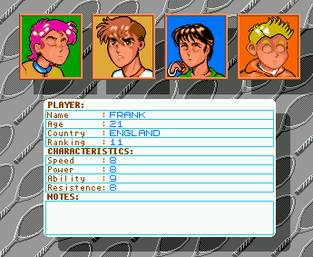 Smash (Amiga) screenshot: Male player selection screen