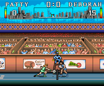 Smash (Amiga) screenshot: A tight fight in the women's tournament.
