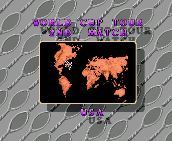 Smash (Amiga) screenshot: Second match of the tournament is in the US.